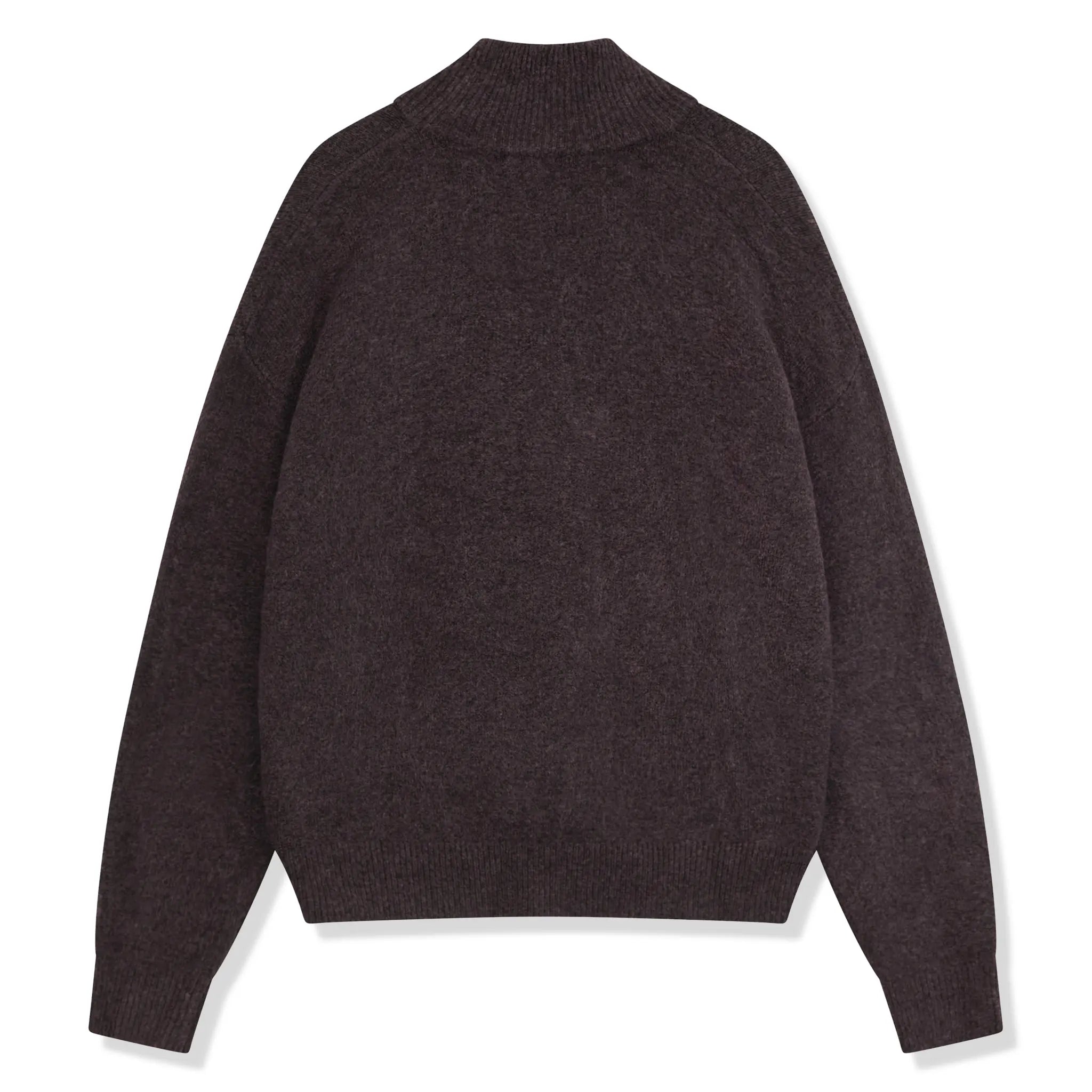 Back View of The Couture Club Fluff Knit Brown Neck Funnel Sweatshirt